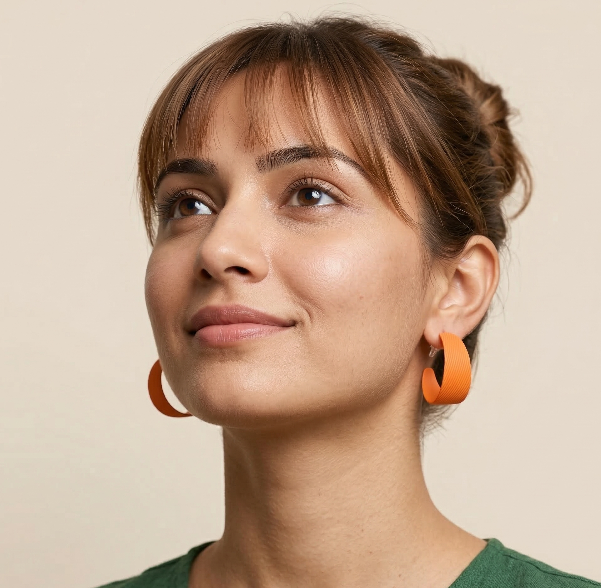 Textured Orange C Hoop Earrings
