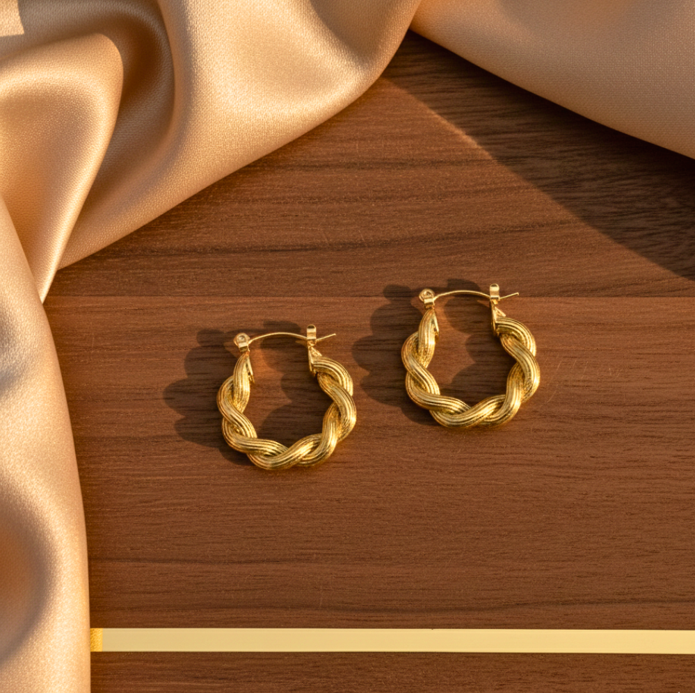 Twisted Hoop Earrings in 316L Stainless Steel with Gold PVD IP Plating