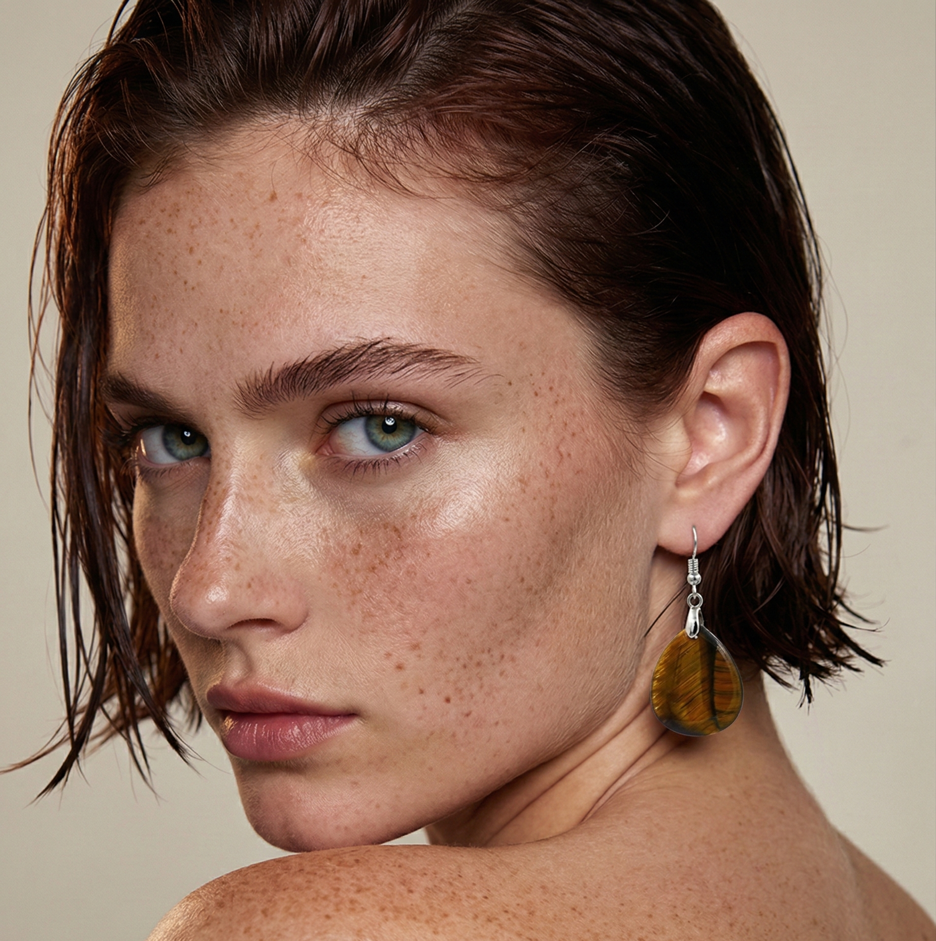 Tiger Eye Teardrop Dangle Earrings Silver Tone