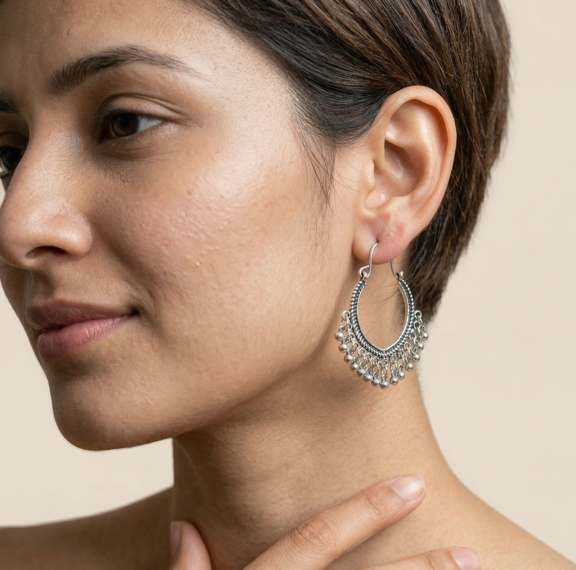 Silver Tone Fringe Hoop Earrings