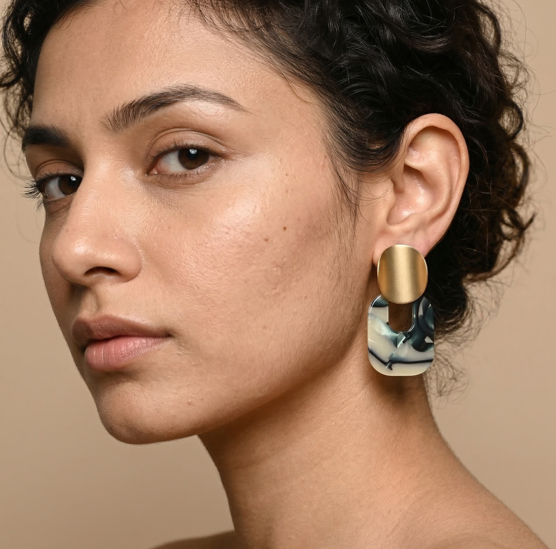 Geometric Sage Marble Resin Drop Earrings for Women