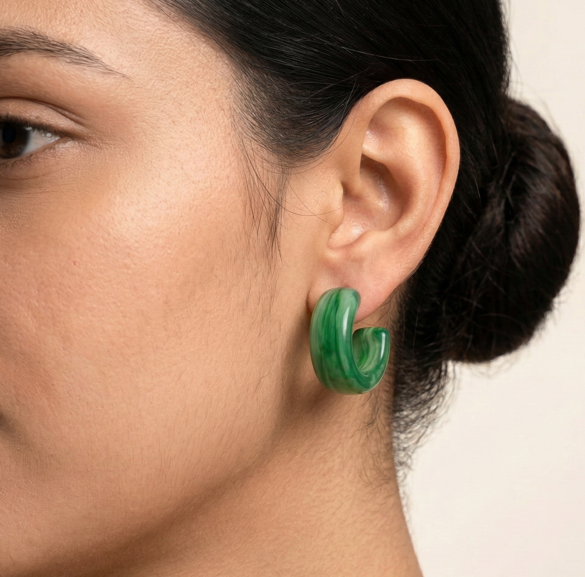 Mint Green Resin C Hoop Earrings