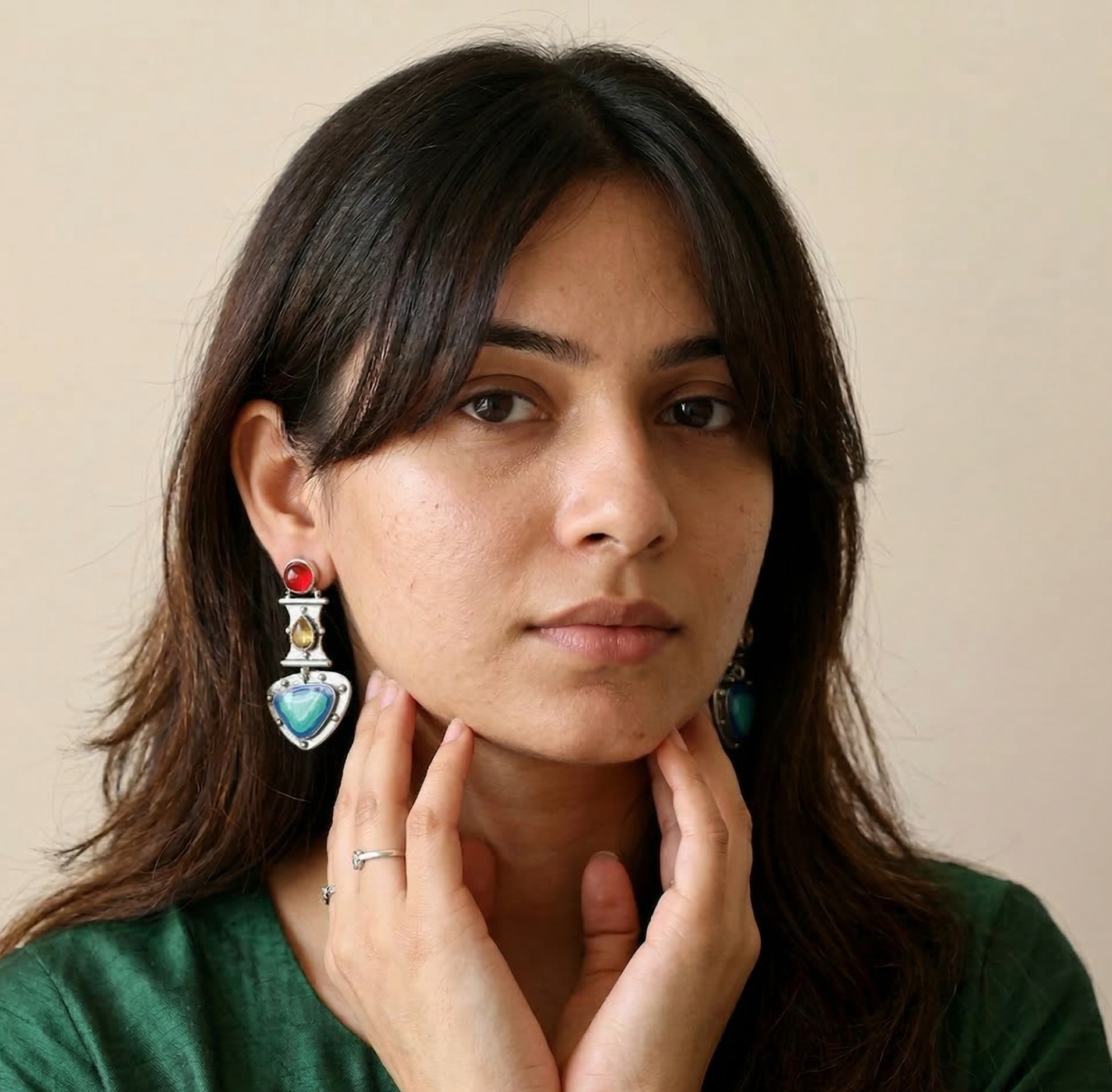 Blue Turquoise Drop Earrings Silver Tone