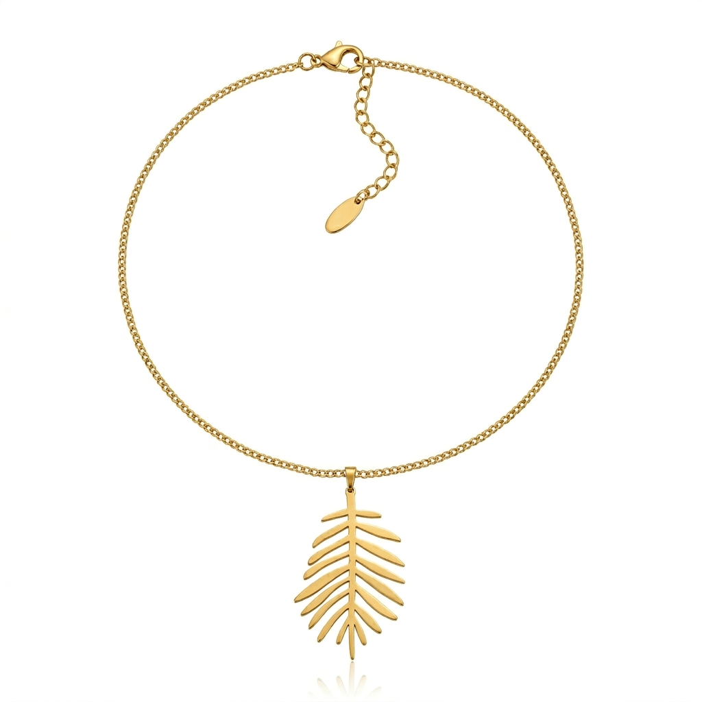 Gold Leaf Pendant Necklace for Women – Minimalist Palm Leaf Stainless Steel Necklace