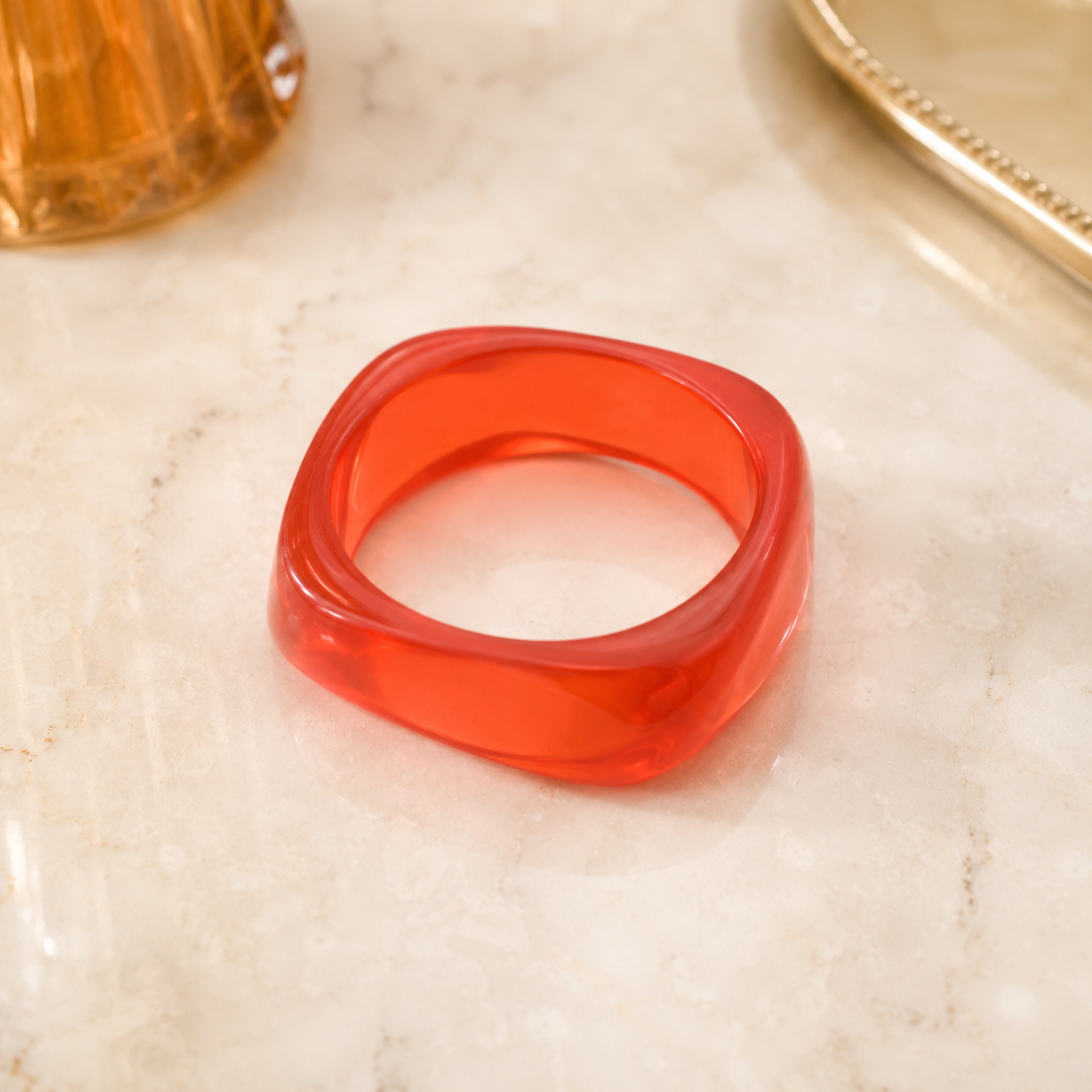 Orange Translucent Chunky Geometric Resin Bangle Bracelet for Women