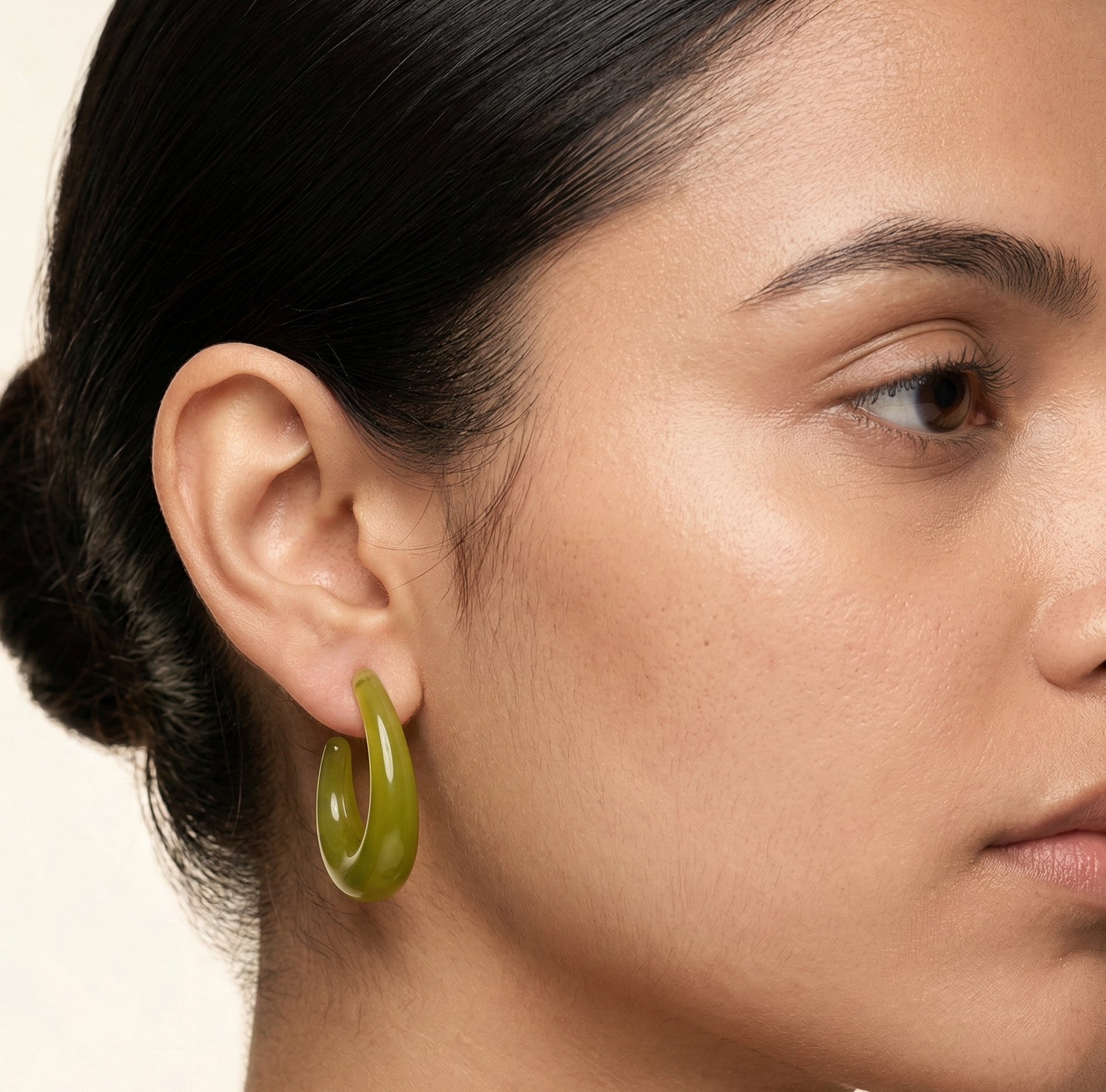 Olive Green Resin Open Hoop Earrings Stainless Steel Studs