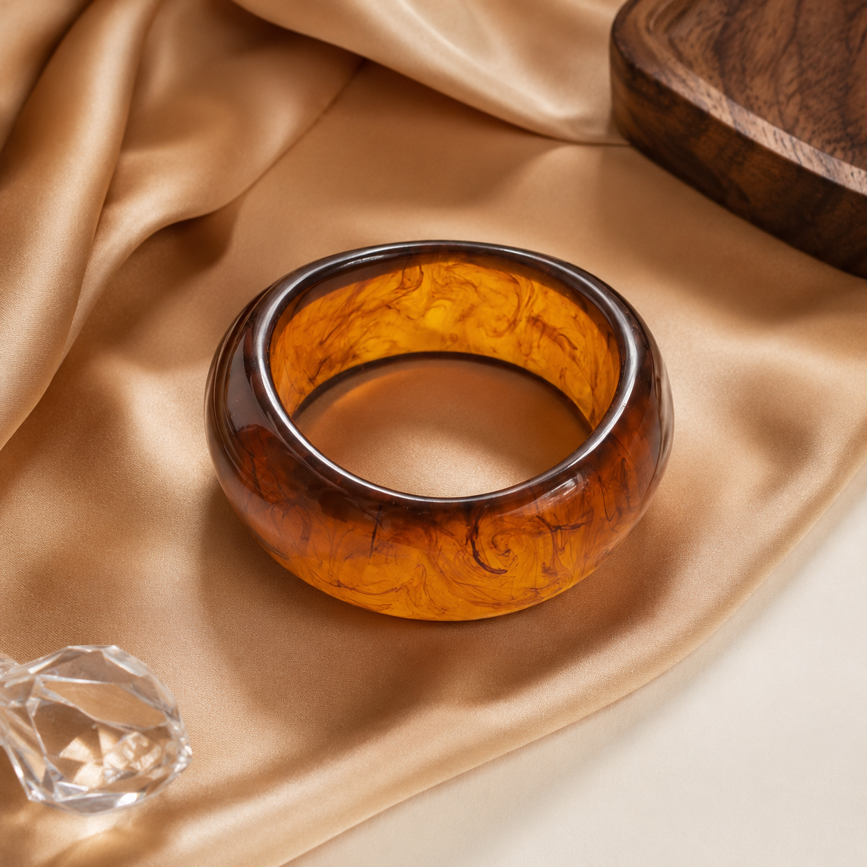 Amber Marbled Chunky Resin Bangle Bracelet for Women