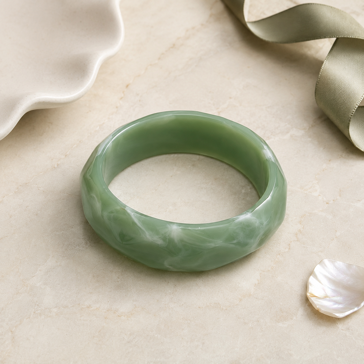 Mint Green Marble Irregular Resin Bangle Bracelet for Women
