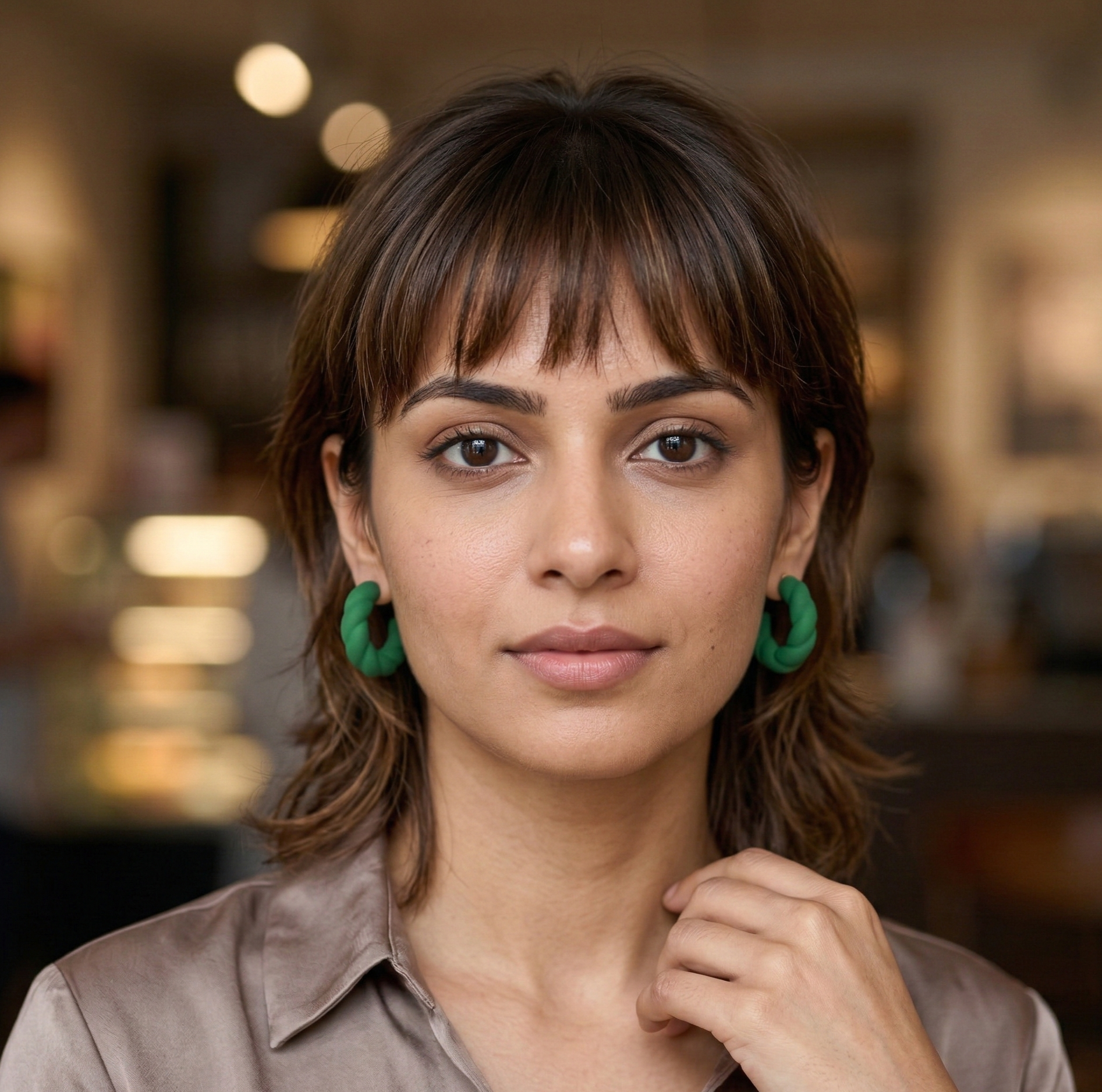 Matte Green Twisted C Hoop Earrings