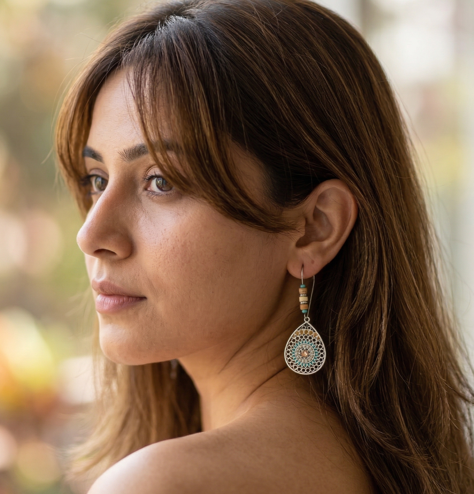 Bohemian Retro Teardrop Earrings Silver Tone Alloy