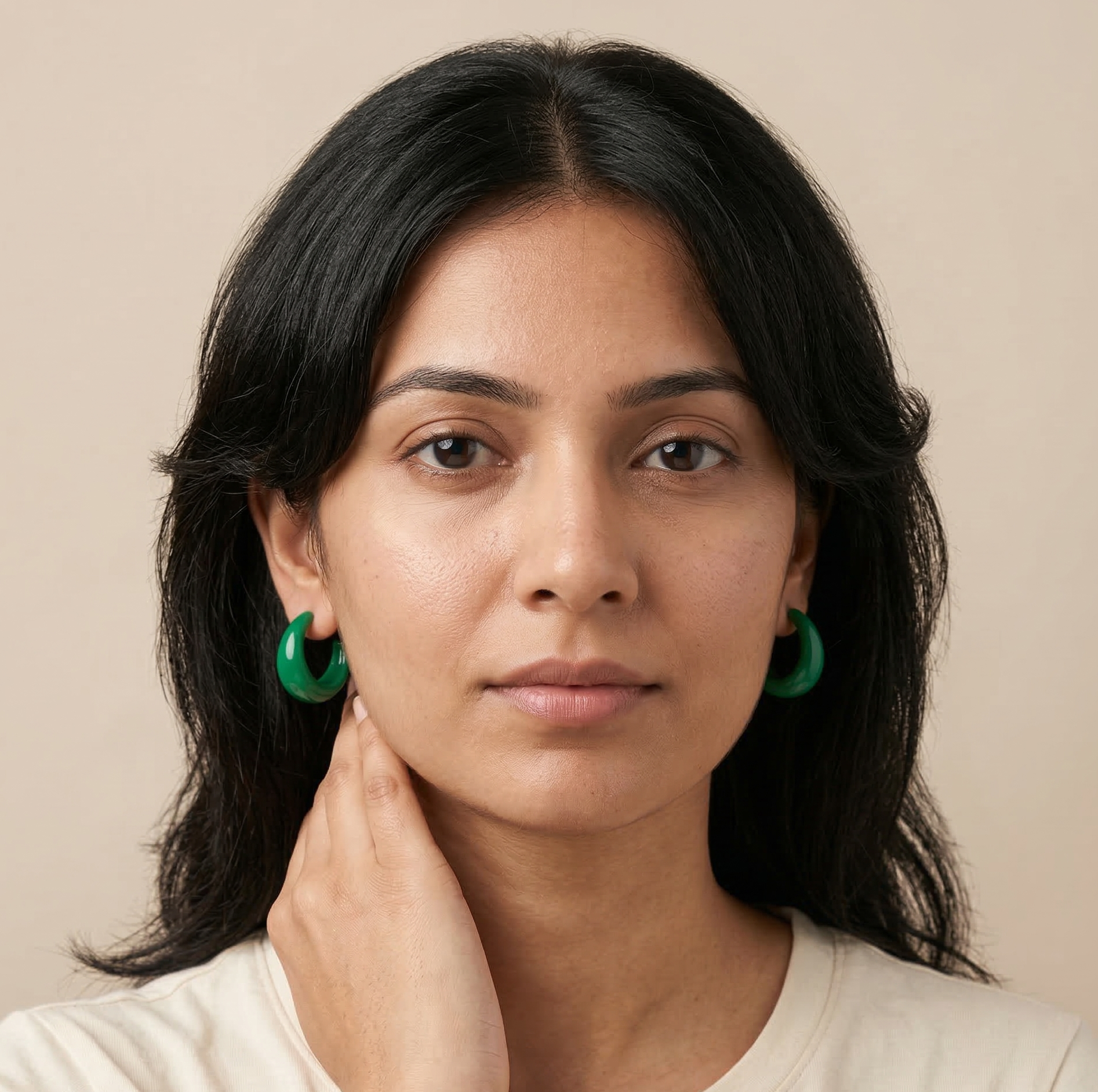 Green Acrylic Hoop Earrings Stainless Steel Posts