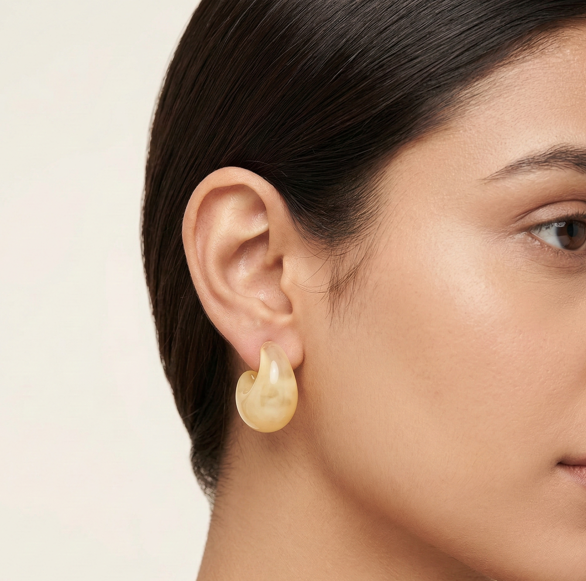 Vanilla Cream Resin Crescent Stud Earrings