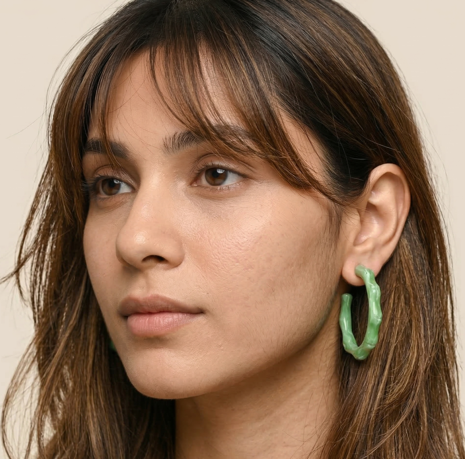 Mint Green Textured Resin Hoop Earrings Stainless Steel Studs
