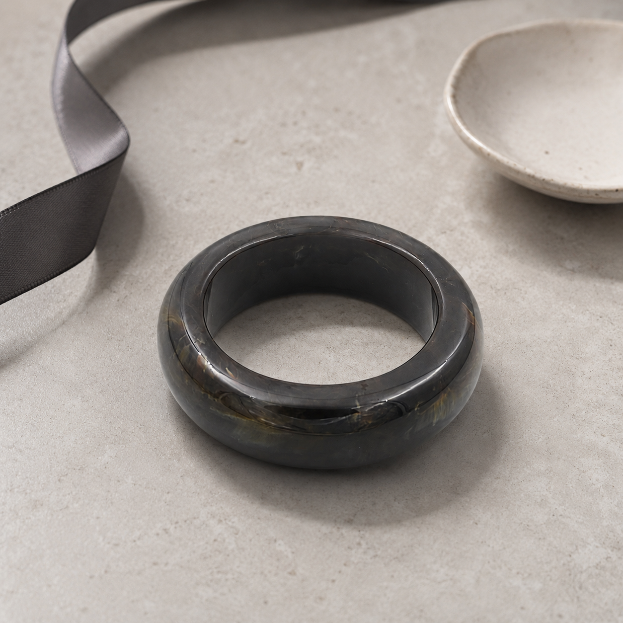 Smoky Grey Rounded Resin Bangle Bracelet for Women