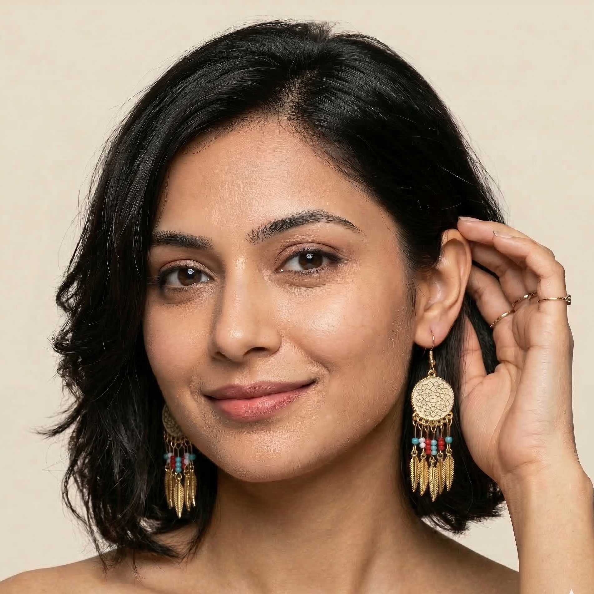 Bohemian Leaf Tassel Earrings Gold Plated Beaded Drop Earrings for Women