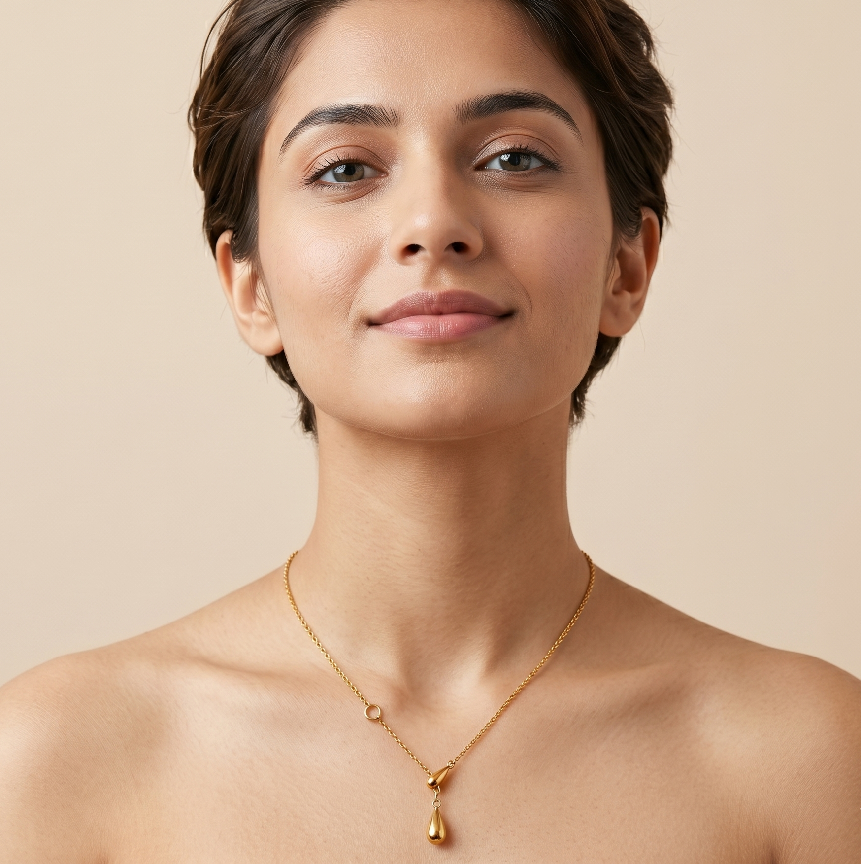 18K Gold Water Drop Y Pendant Necklace for Women