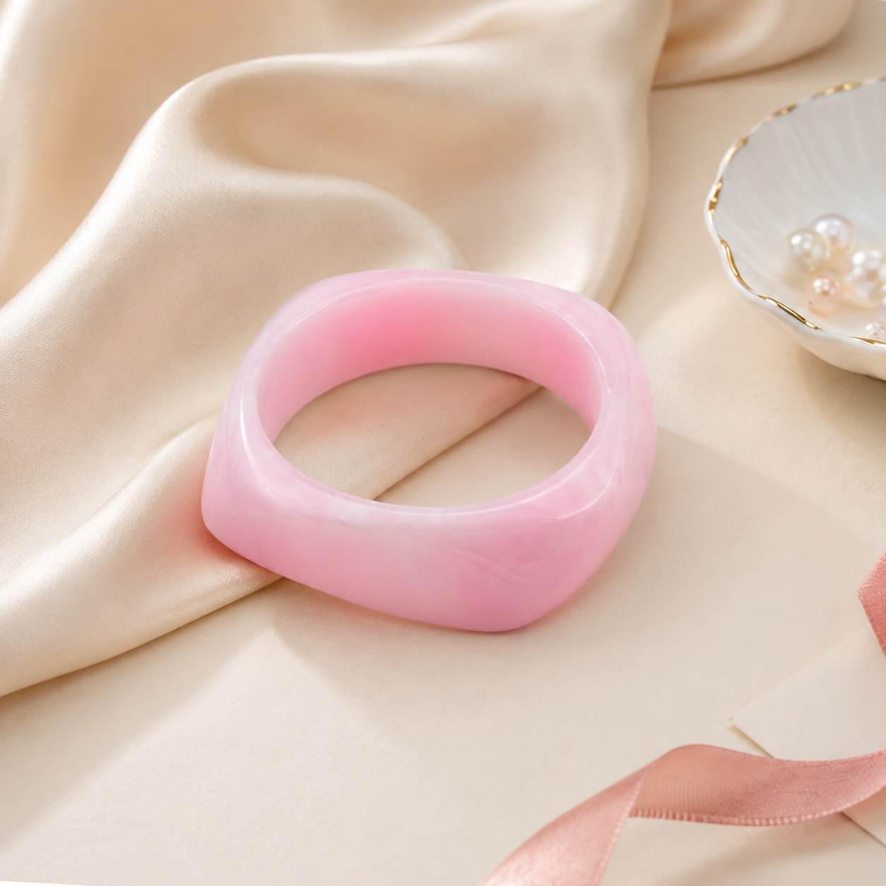 Light Pink Chunky Geometric Resin Bangle Bracelet for Women