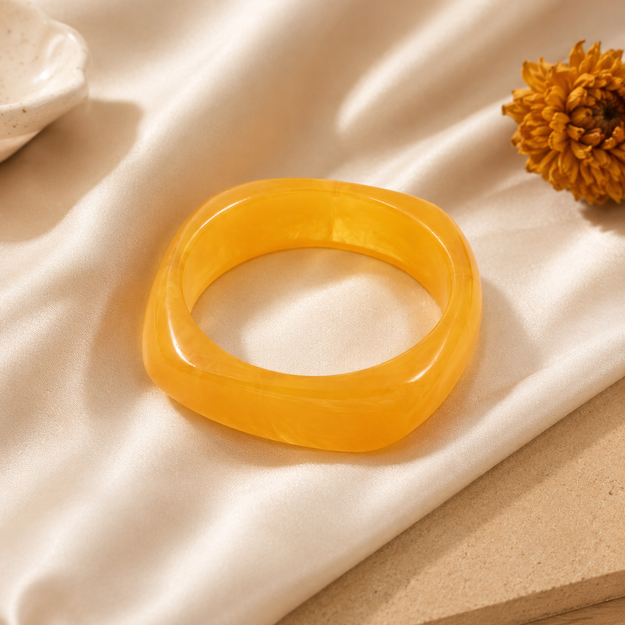Yellow Chunky Geometric Resin Bangle Bracelet for Women