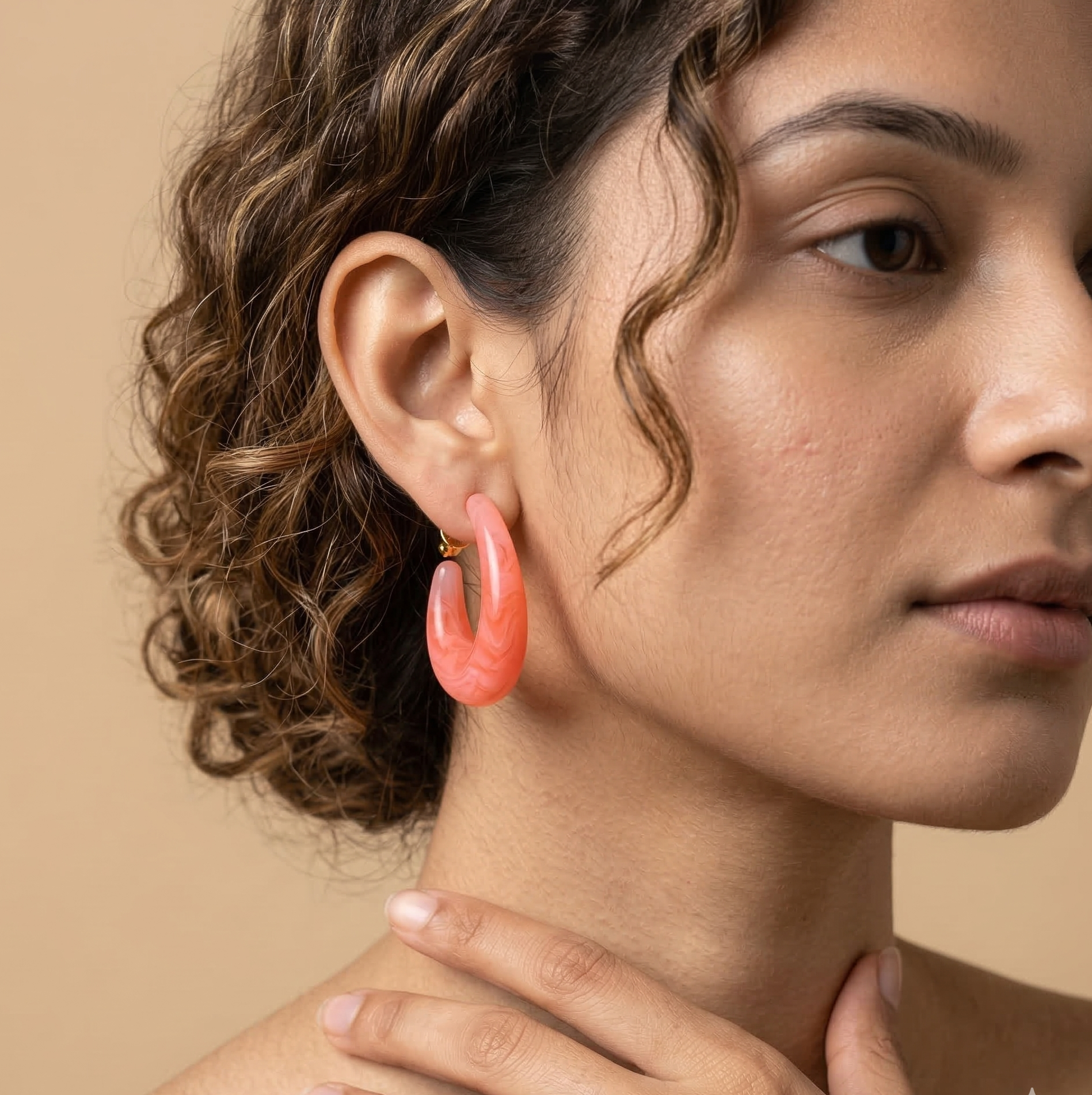 Coral Pink Resin U Hoop Earrings