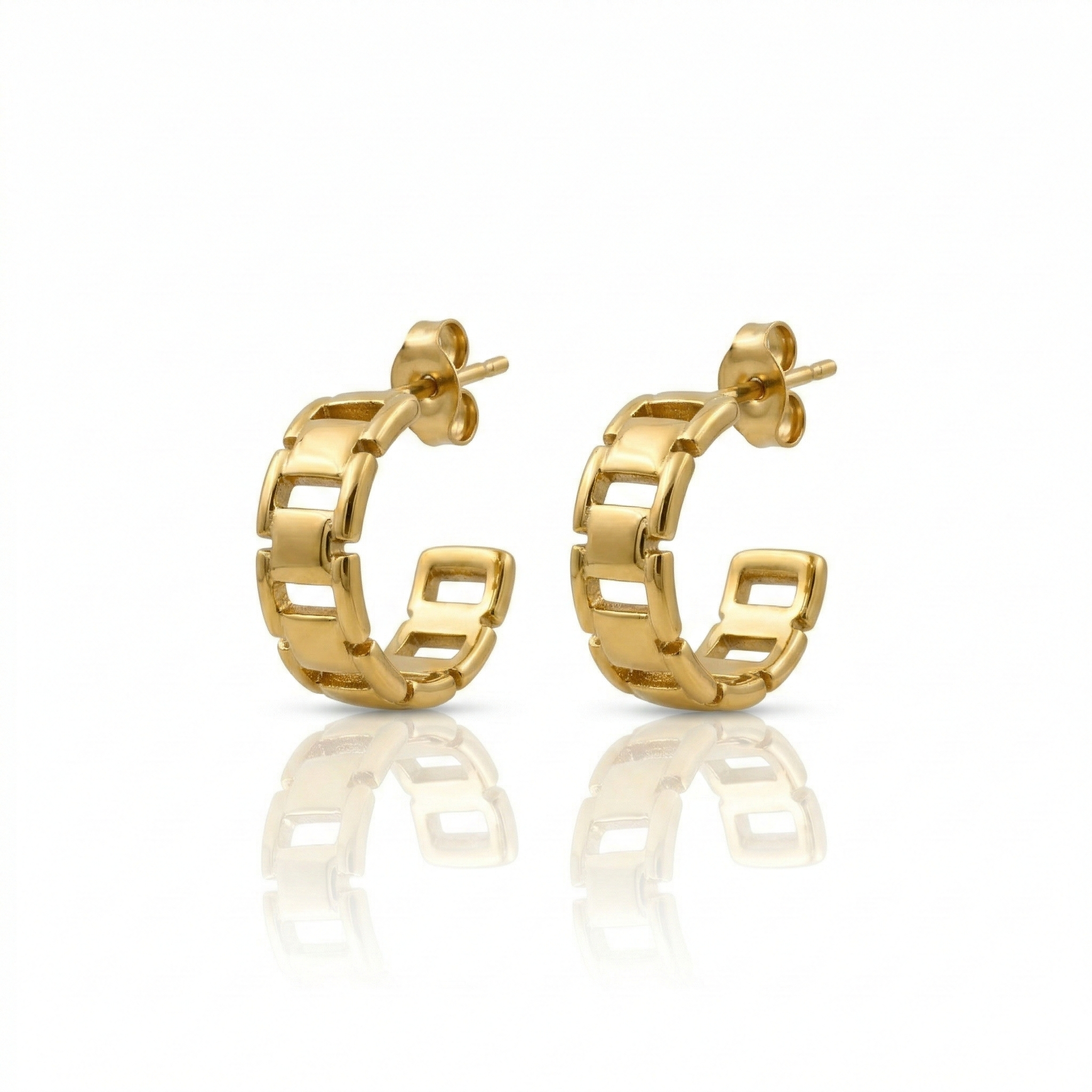 Watch Band Link Hoop Earrings 18K Gold PVD Plated 316L Stainless Steel