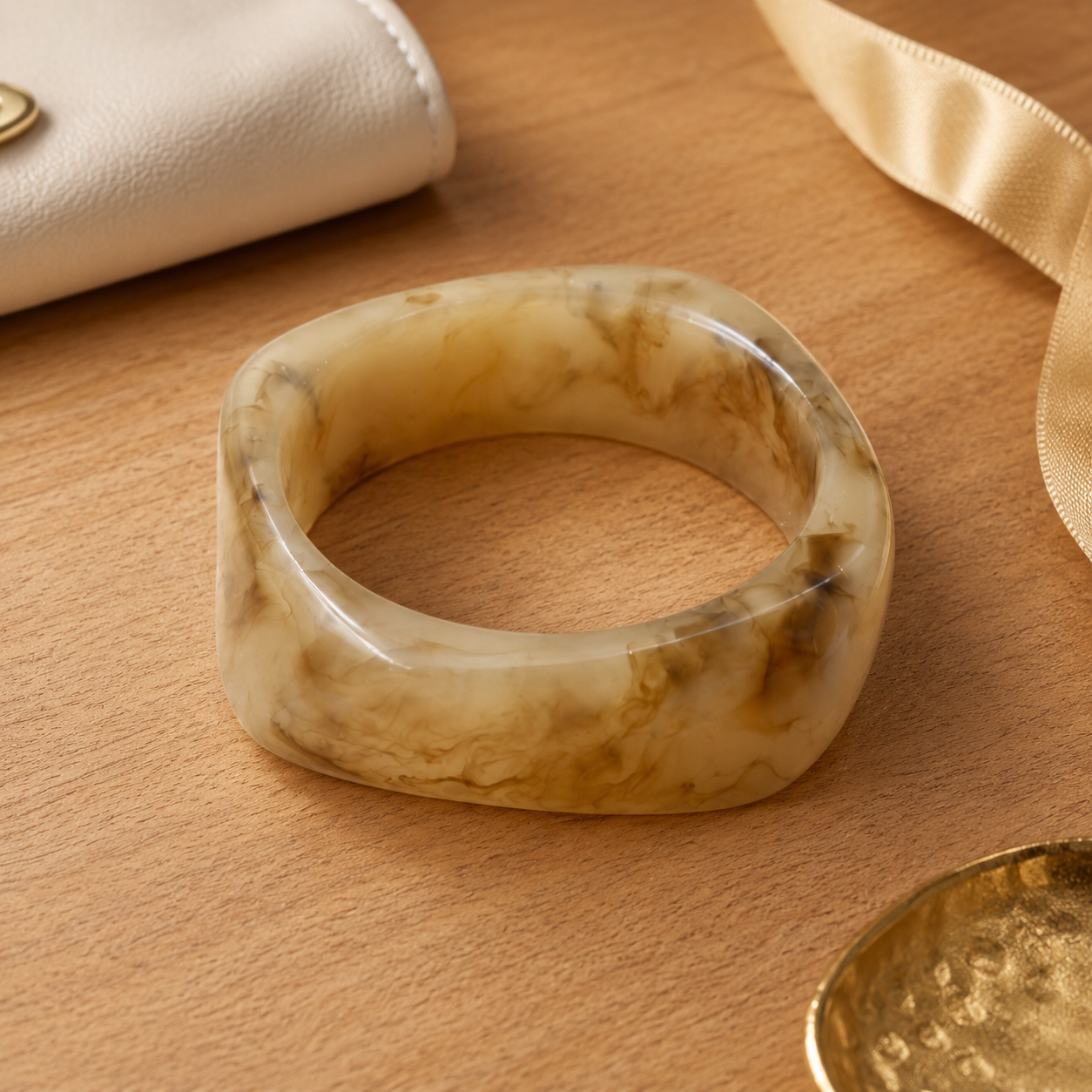 Beige Marble Irregular Resin Bangle Bracelet for Women