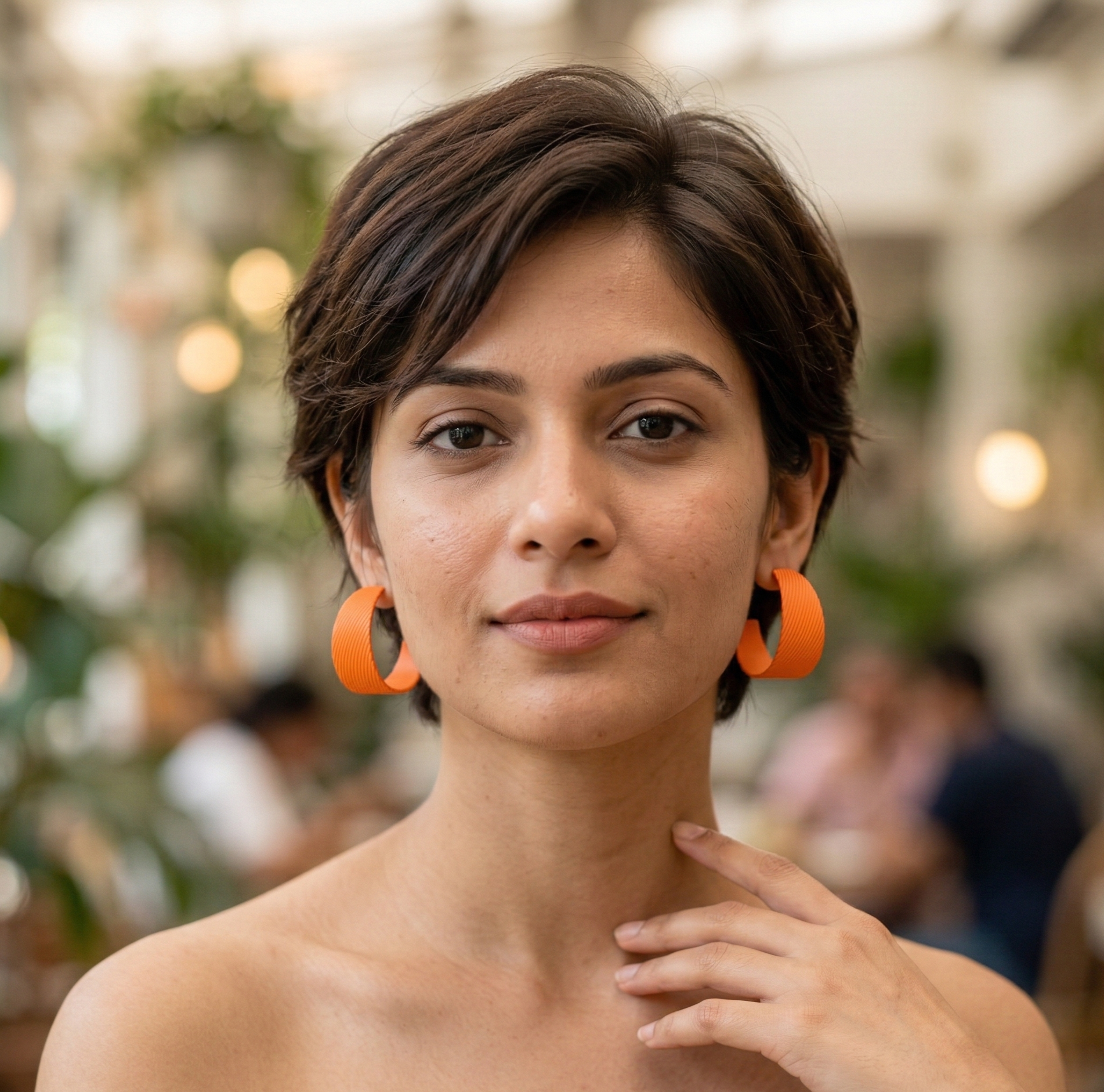 Textured Orange C Hoop Earrings