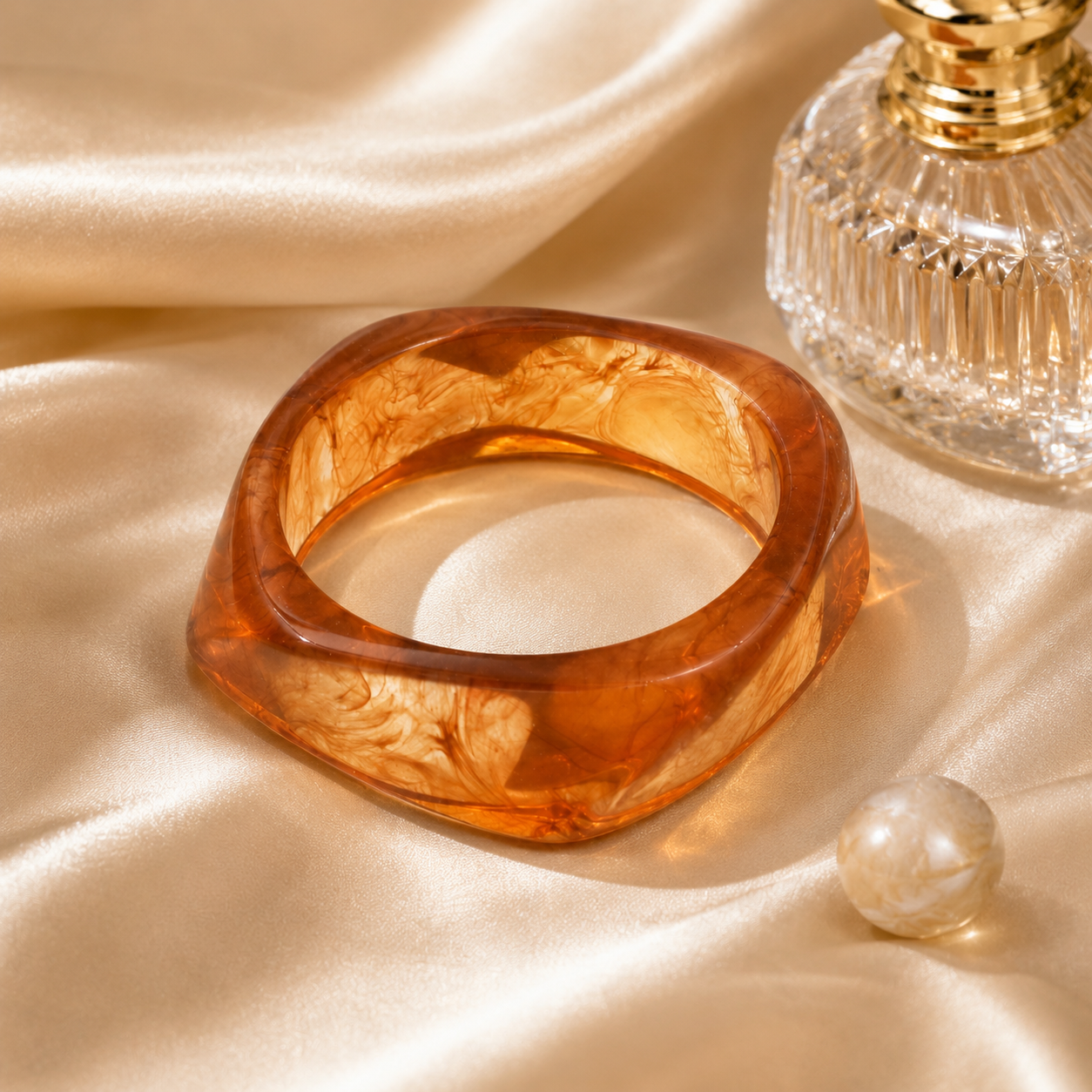 Honey Amber Geometric Resin Bangle Bracelet for Women