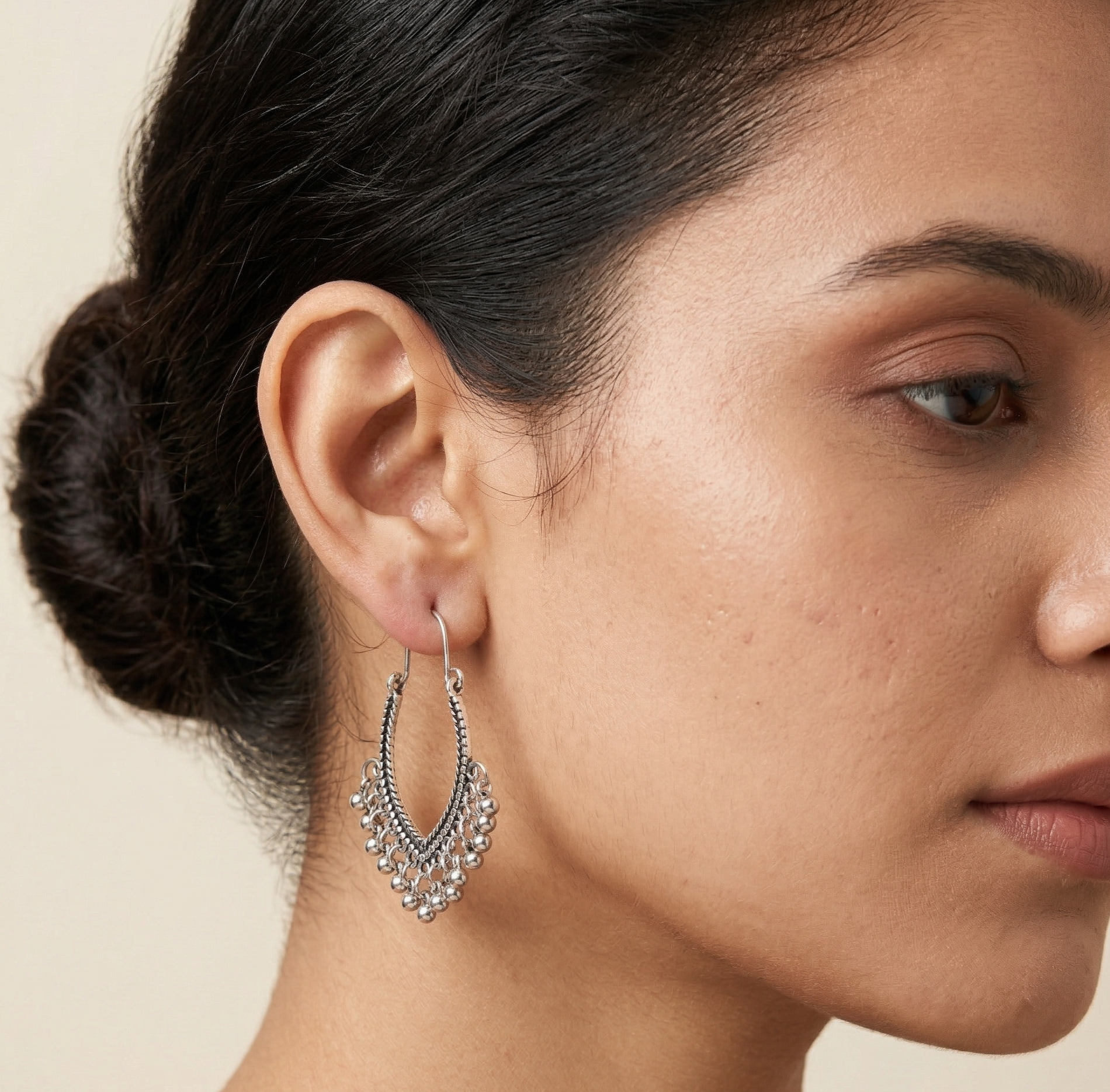 Silver Tone Fringe Hoop Earrings