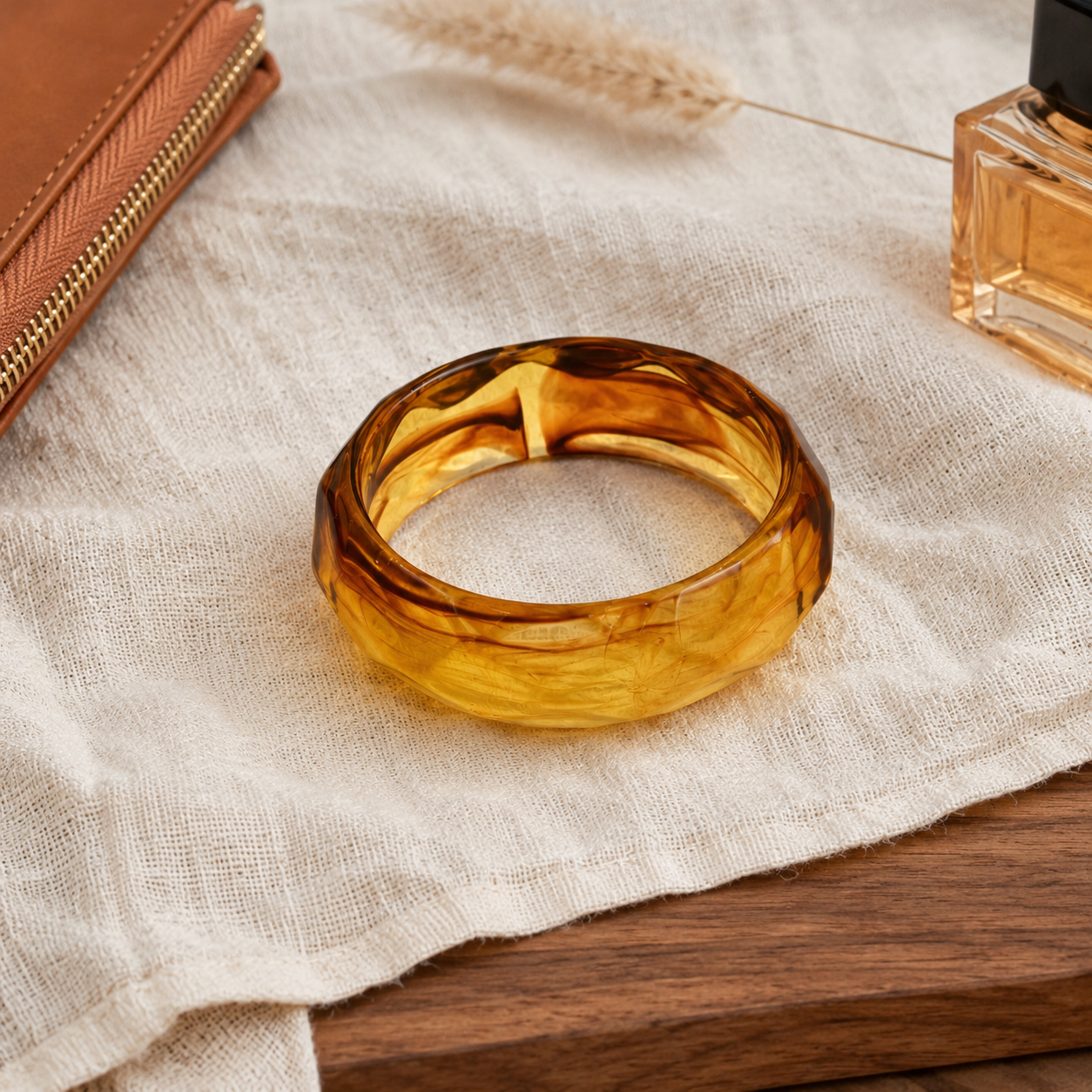 Amber Irregular Wide Resin Bangle Bracelet for Women