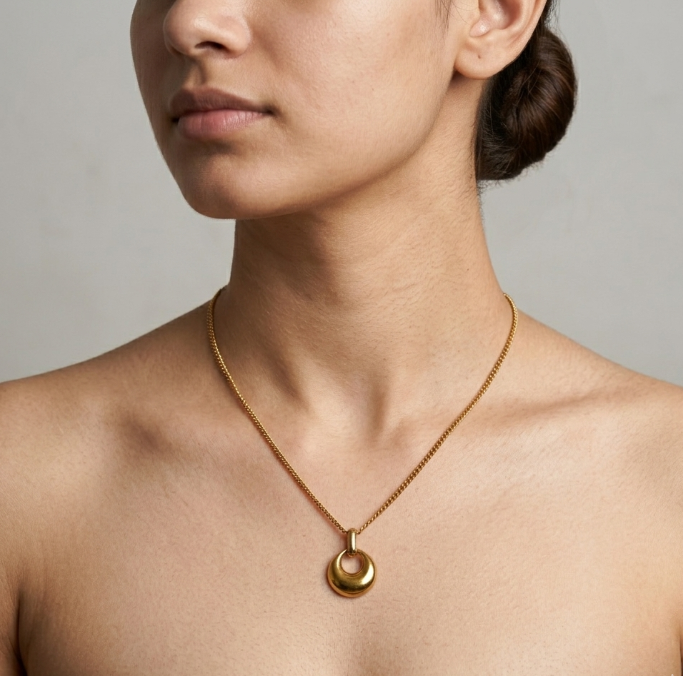 Gold Geometric Hollow Drop Pendant Necklace for Women