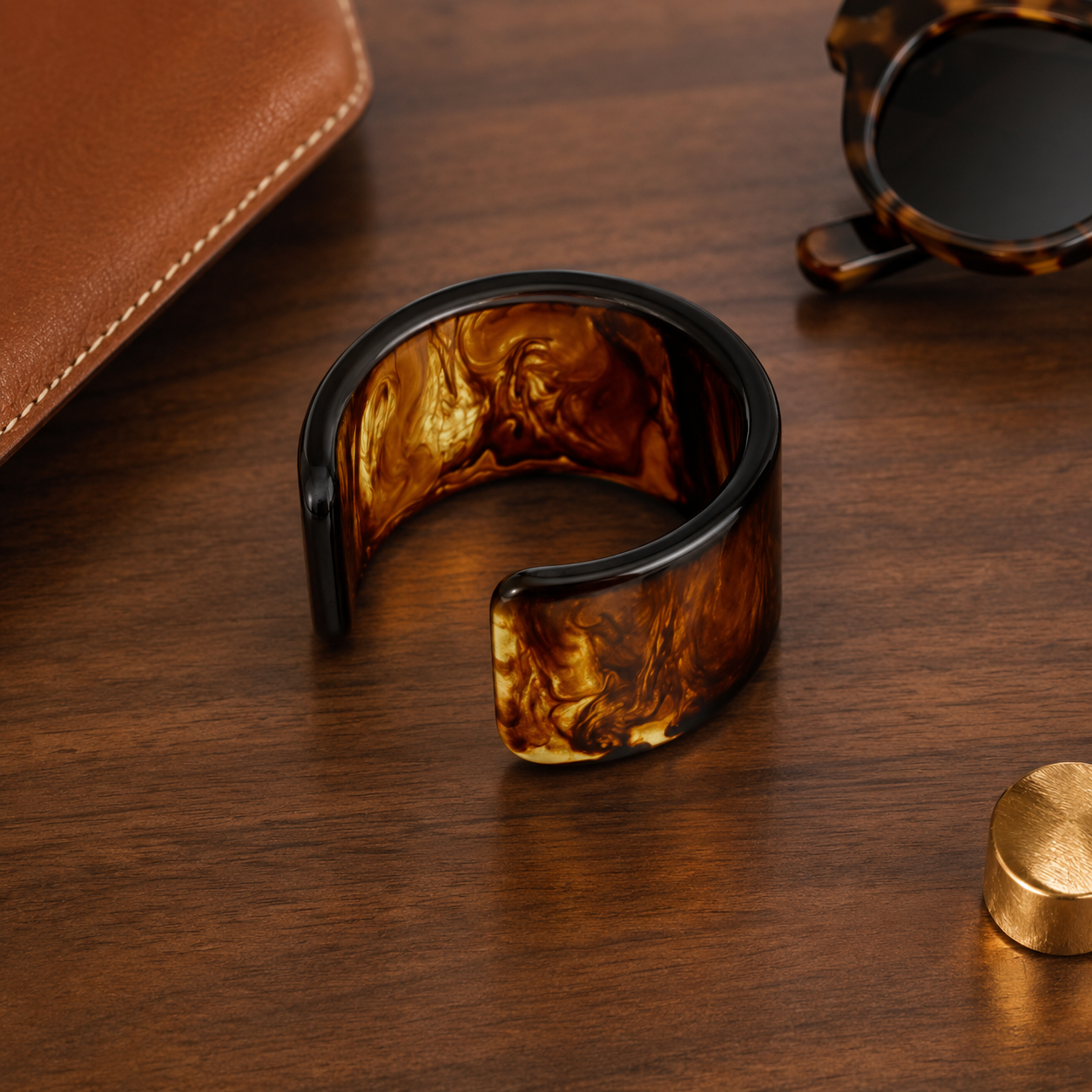 Amber Resin Wide Open Cuff Bangle Bracelet for Women