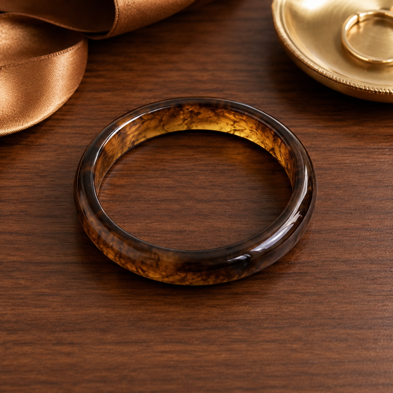 Amber Brown Round Resin Bangle Bracelet for Women