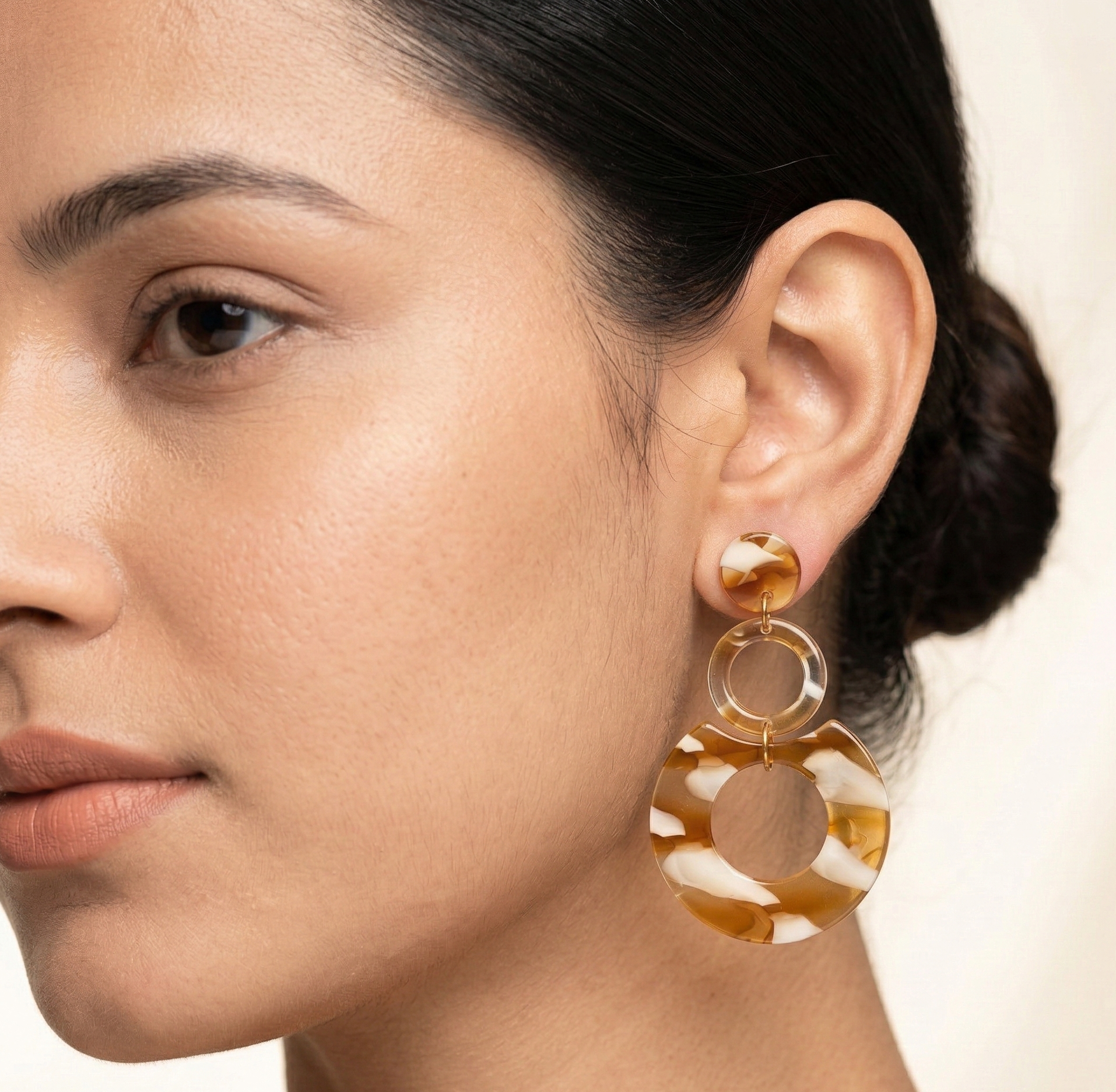 Tortoise Shell Multi Layer Circle Drop Earrings