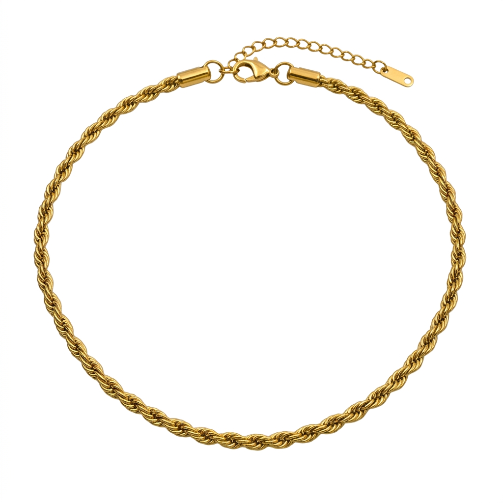 18K Gold Rope Chain Necklace for Women – Chunky Twisted Stainless Steel Chain