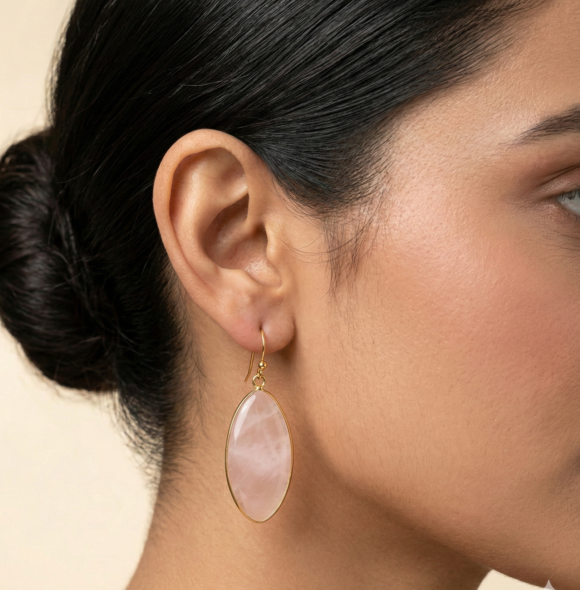 Pink Aventurine Drop Earrings Gold Tone Hoop Design