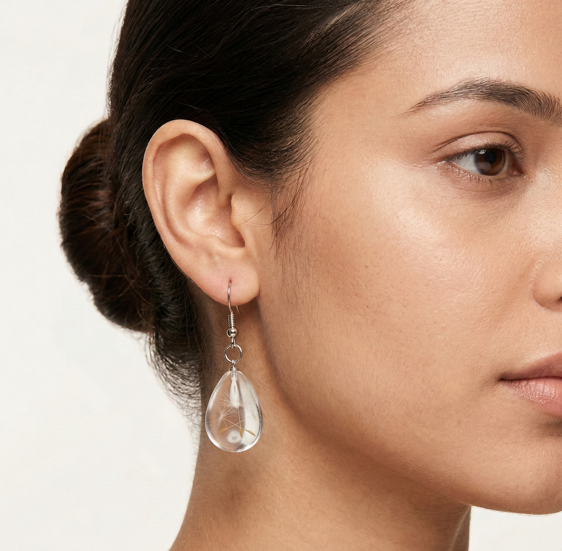 Clear Dandelion Resin Teardrop Earrings Stainless Steel Hooks