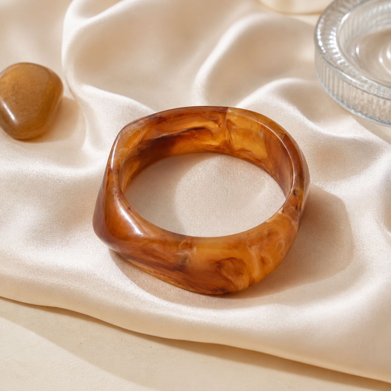 Amber Swirl Resin Sculpted Bangle Bracelet for Women