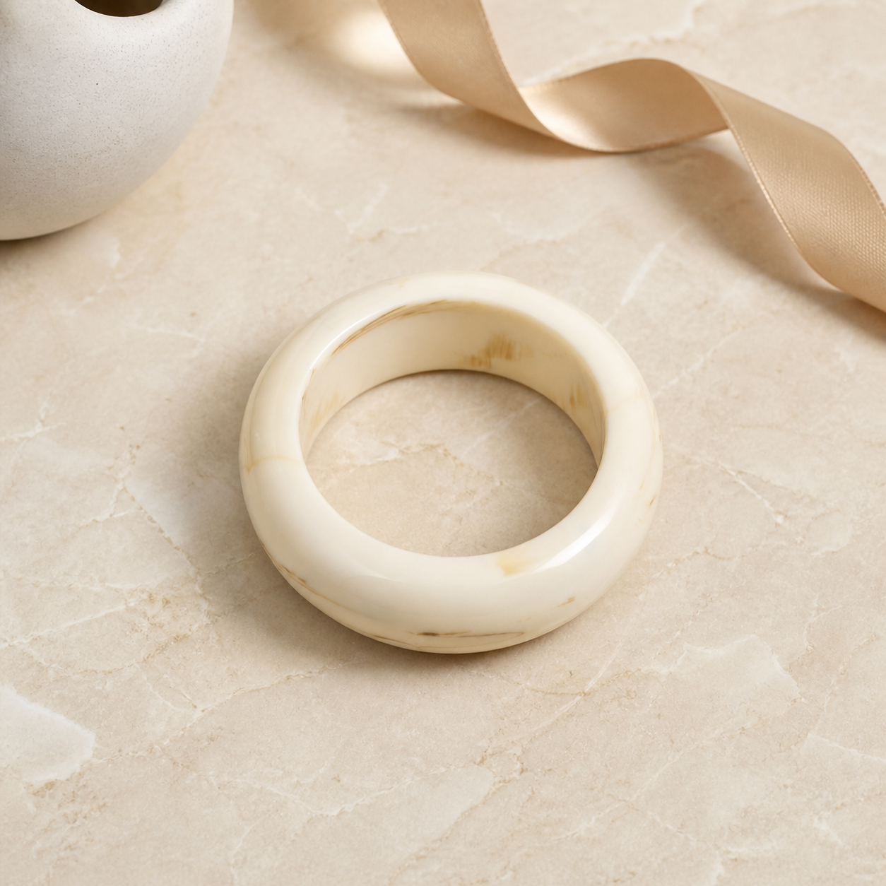 Cream Marbled Resin Statement Bangle Bracelet for Women