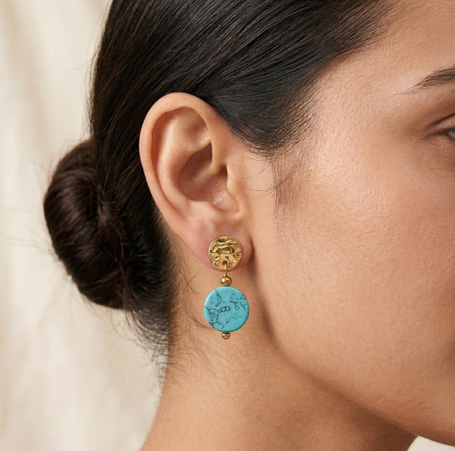 Turquoise Drop Earrings Gold Tone Metal