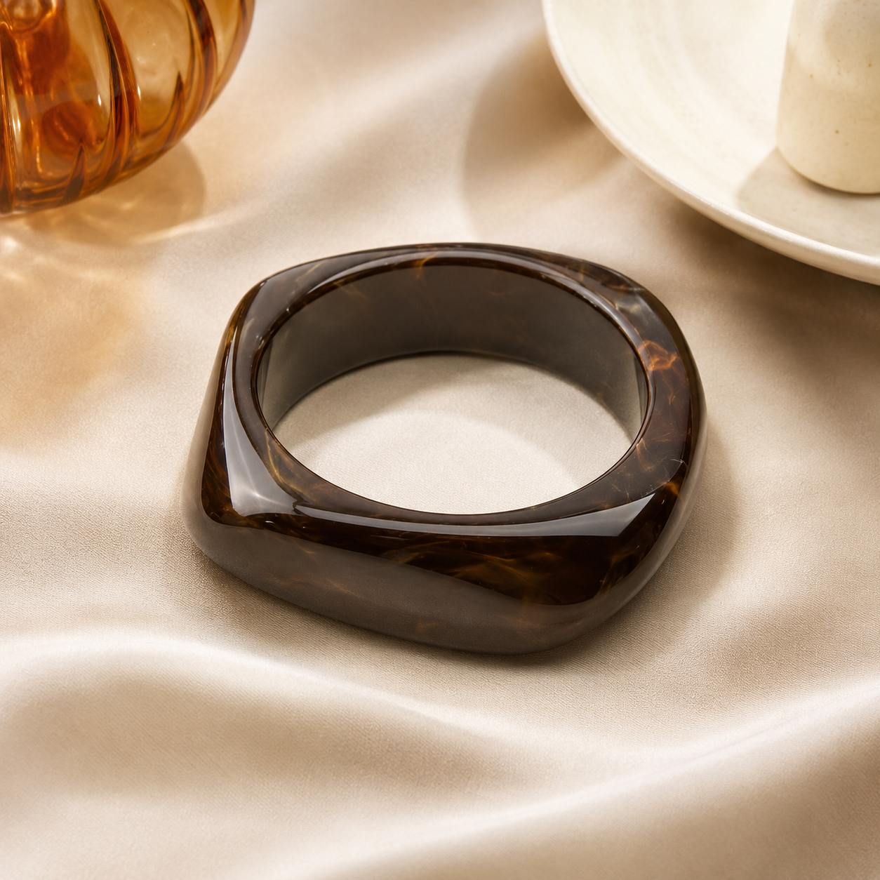 Smoky Brown Geometric Resin Bangle Bracelet for Women