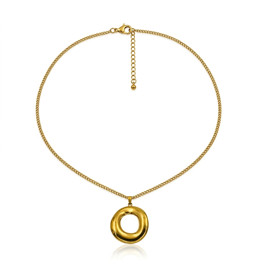18K Gold Plated Geometric Circle Pendant Necklace for Women