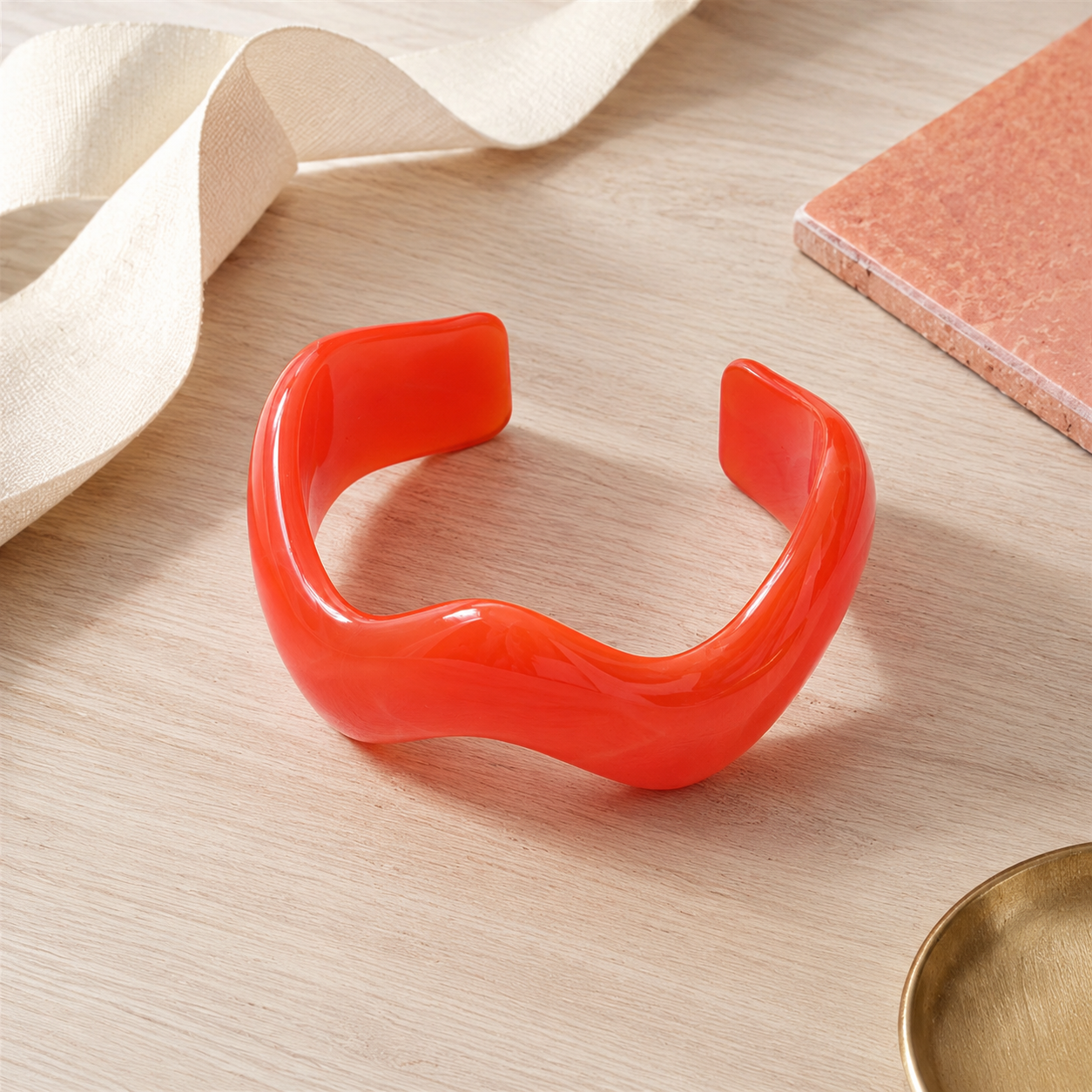 Orange Irregular Wave Resin Open Cuff Bracelet for Women&nbsp;