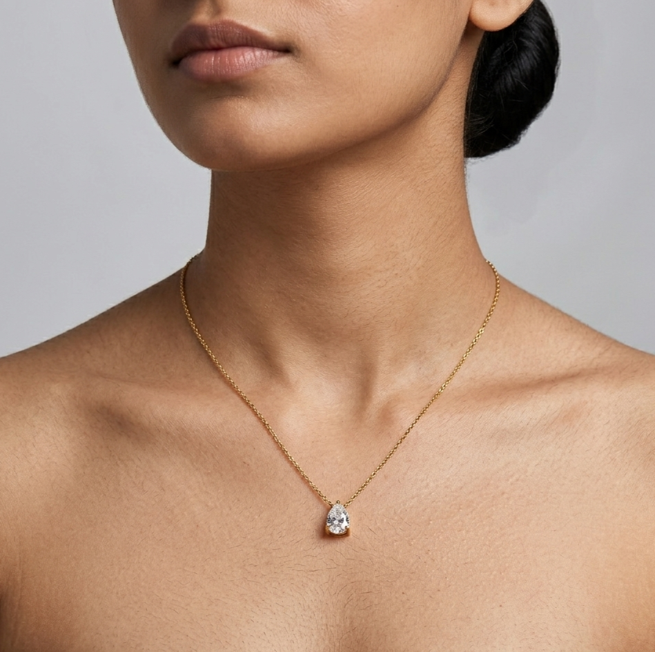 18K Gold Solitaire Pendant Necklace for Women – Dainty Zirconia Necklace