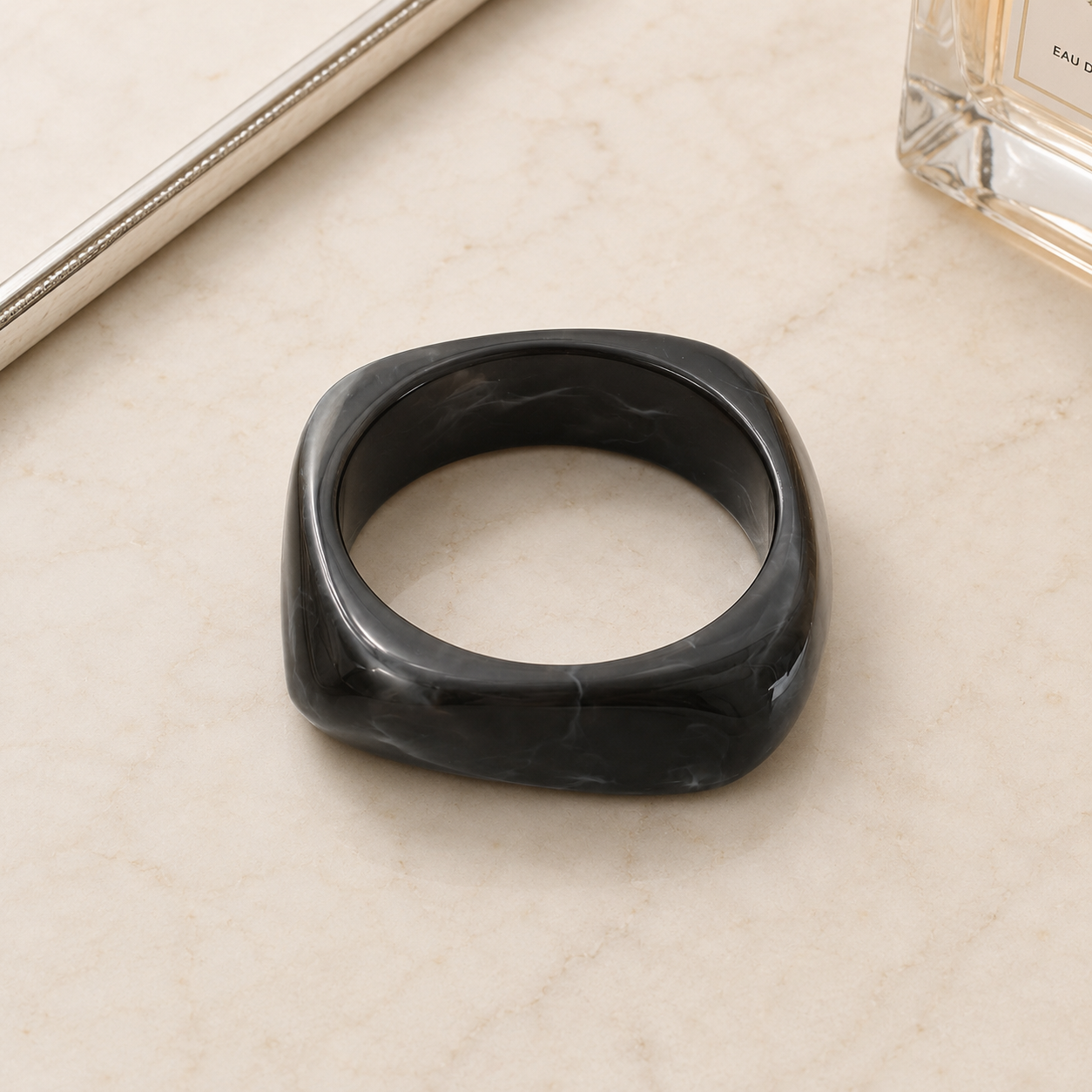 Black Chunky Geometric Resin Bangle Bracelet for Women
