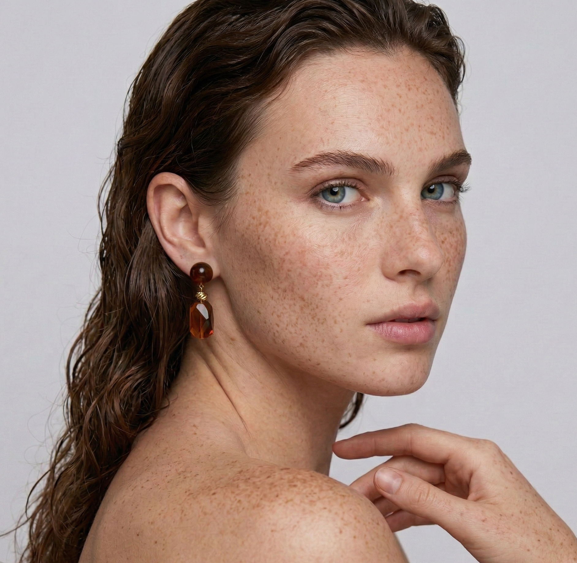 Amber Resin Dangle Earrings Gold Tone Studs