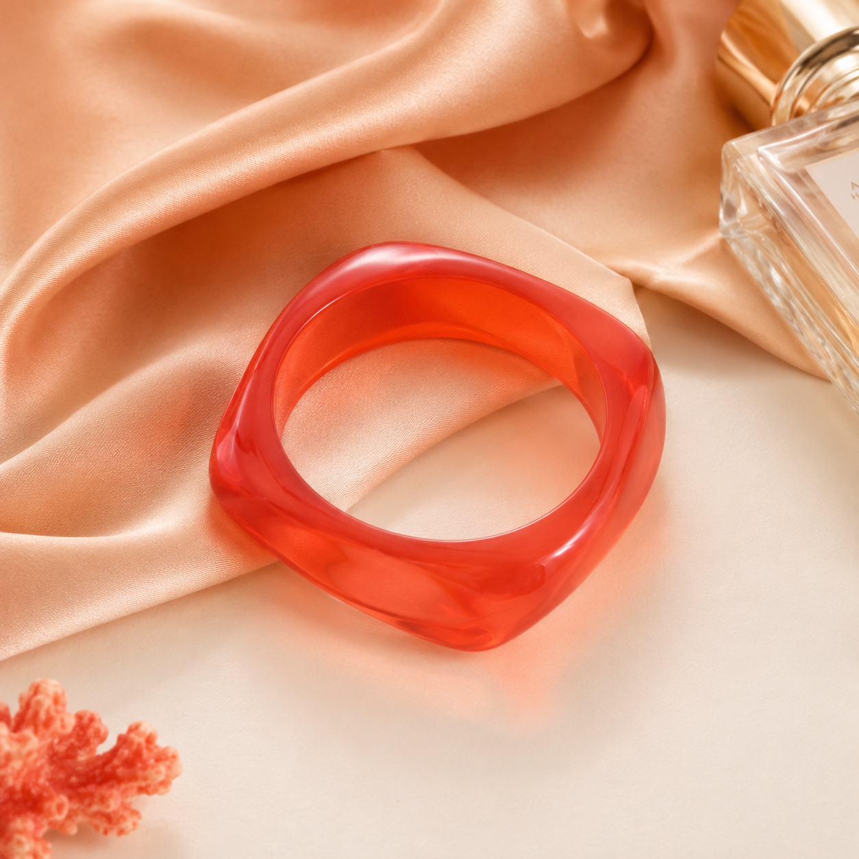 Orange Translucent Chunky Geometric Resin Bangle Bracelet for Women