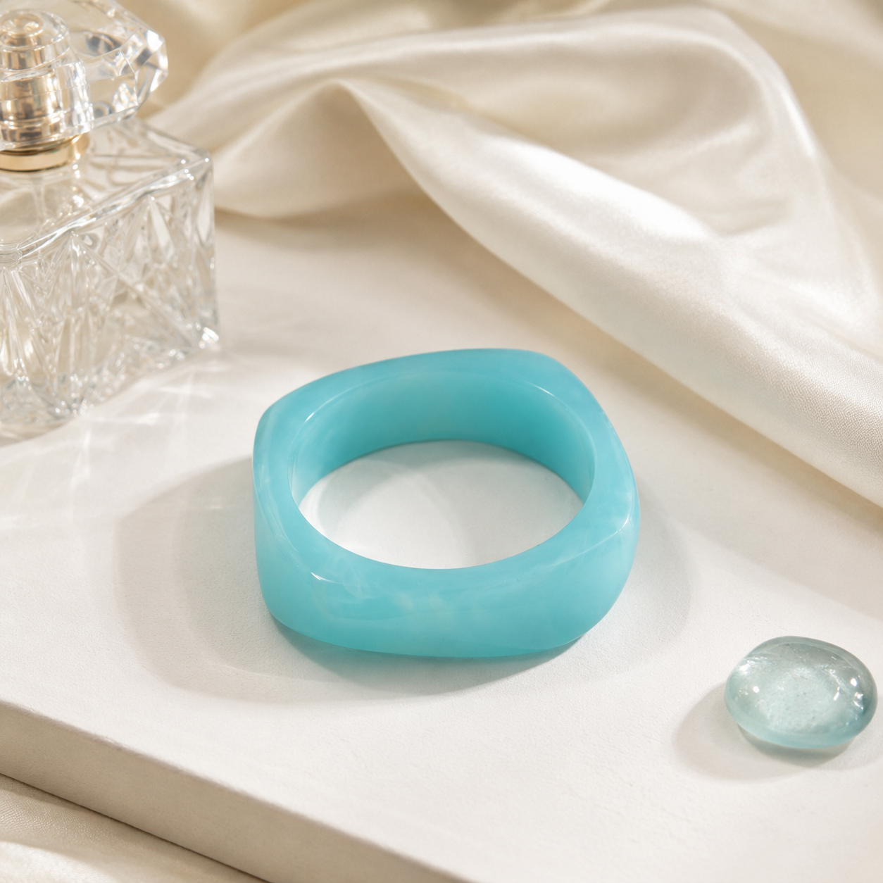 Sky Blue Chunky Geometric Resin Bangle Bracelet for Women