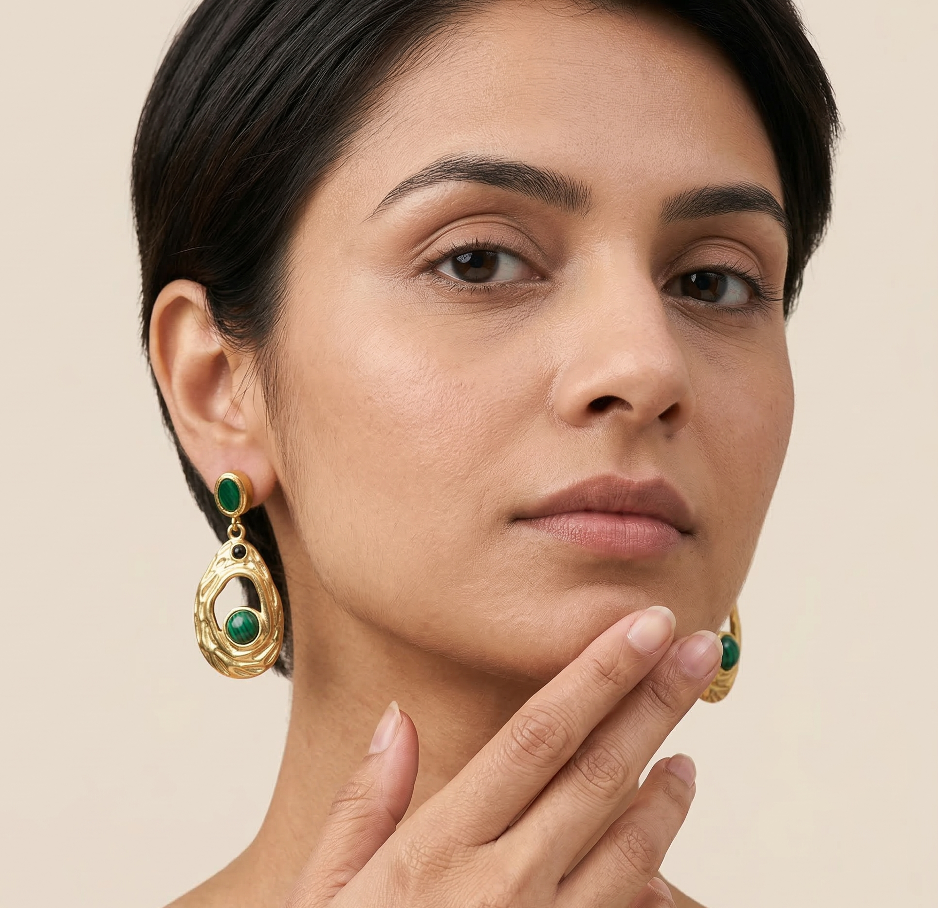 Malachite Drop Earrings 18K Gold Plated Stainless Steel