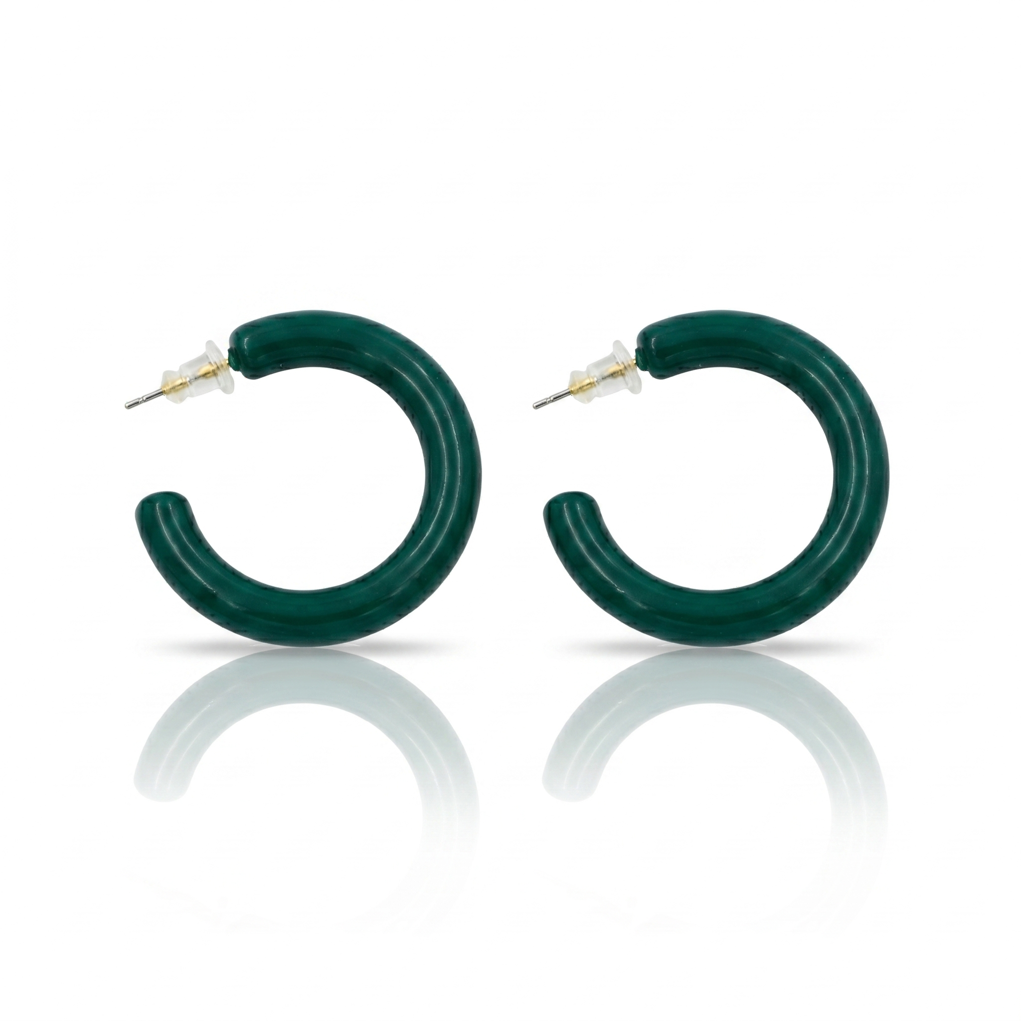 Deep Green Resin C Hoop Earrings