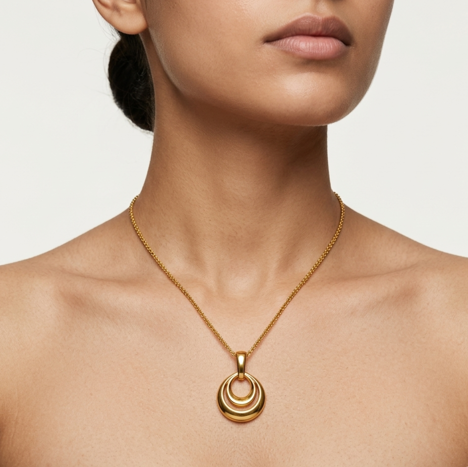 Gold Double Layer Water Drop Pendant Necklace for Women